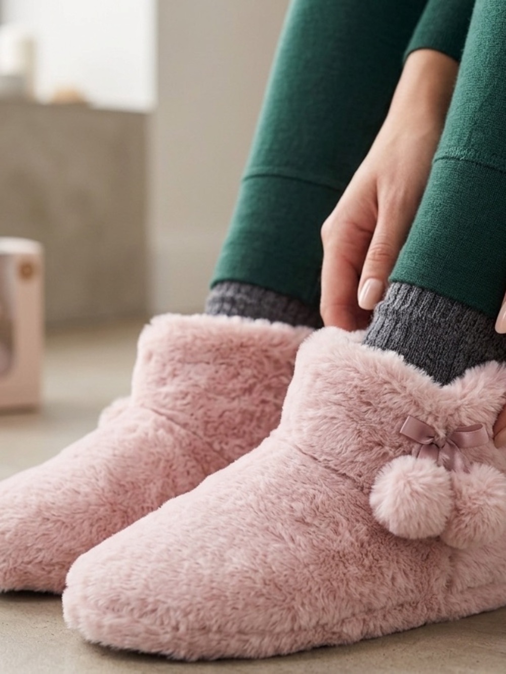 Aroma Home Lavender-Infused Faux Fur Slippers in Soft Pink